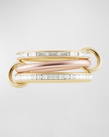 Spinelli Kilcollin Yellow Gold and Rose Gold 3-Linked Ring with Baguette and Carré Diamonds, Size 7