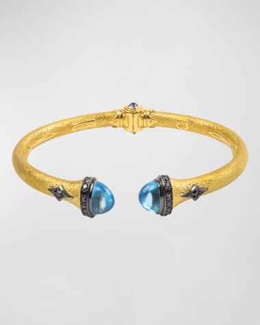 Konstantino 18k Swiss Blue Topaz & Black Diamond Bangle w/ Sapphire