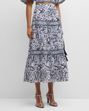 Misook Tiered Eyelet Floral-Embroidered Midi Skirt