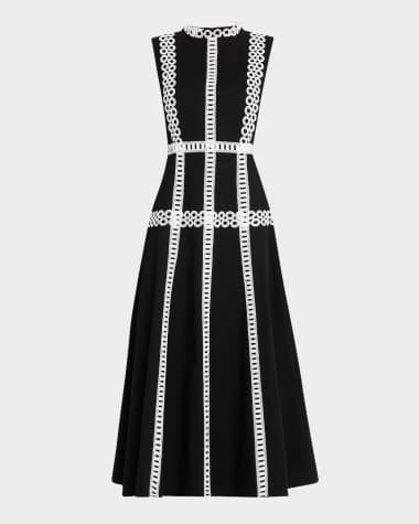 Misook Woven Eyelet-Trim Cotton Maxi Fit & Flare Dress - Modern Fit