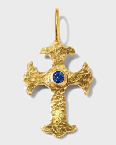 Elizabeth Locke Gothic Cross Pendant with 3.5mm Faceted Blue Sapphire Center