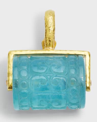 Elizabeth Locke Turning Carved Aqua Barrel Pendant with Thin 3-Sided Frame