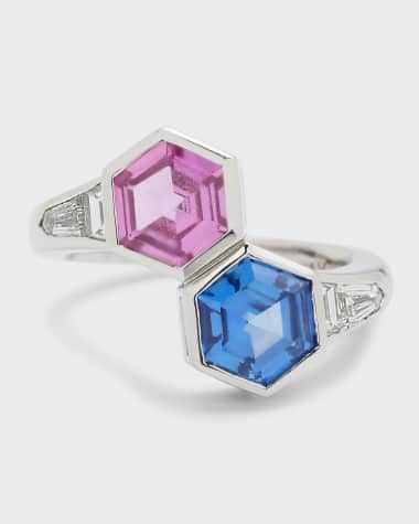 Bayco Platinum Pink and Blue Sapphire Ring with F/VVS1-VS Diamonds, Size 7