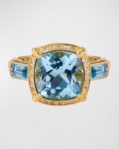 Konstantino Sky Blue Topaz and White Sapphire Ring, Size 7