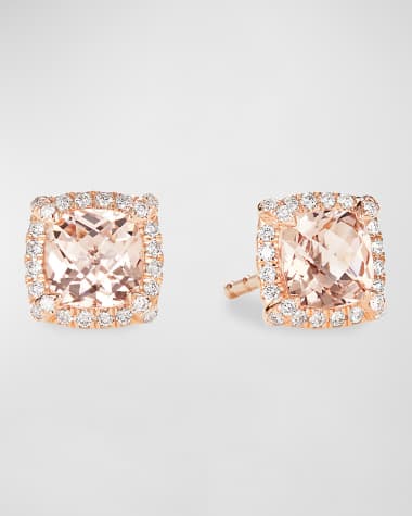 David Yurman Petite Chatelaine Pave Bezel Stud Earrings in 18K Rose Gold with Morganite