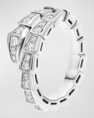 BVLGARI Serpenti Viper 18k White Gold Diamond Bypass Ring, EU 49 / US 5