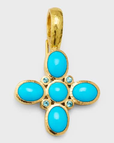 Elizabeth Locke 19K Sleeping Beauty Turquoise Clover Pendant with Blue Zircon