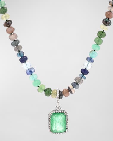 Sheryl Lowe Emerald and Diamond Pendant on Montecito Nights Beaded Necklace, 30"L