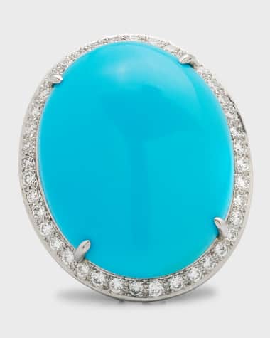 Oscar Heyman Platinum Turquoise and Diamond Halo Ring, Size 6.5