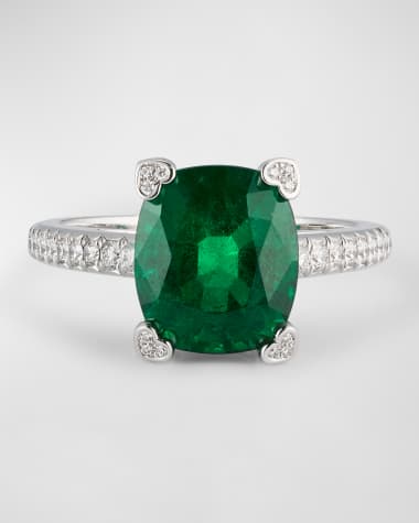 Chopard 18K White Gold Emerald Solitaire Ring with Diamonds, Size 53