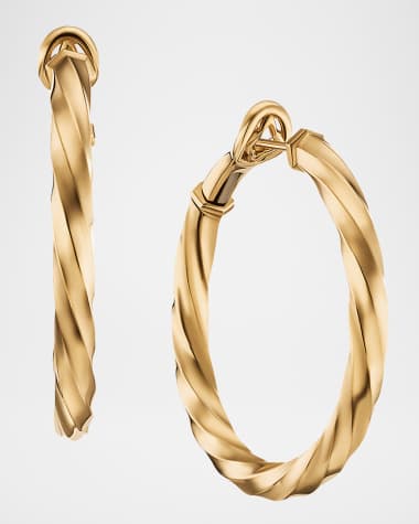 David Yurman Cable Edge Hoop Earrings in 18K Gold, 1.5"L