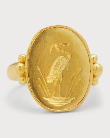 Elizabeth Locke 19K Oval "Crane" Ring with Triads, Size 6.5