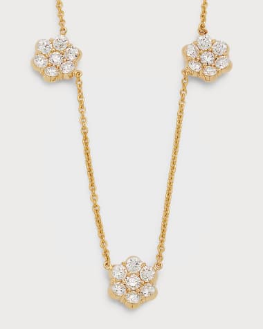 Bayco 18k Yellow Gold Flower Diamond Station Necklace