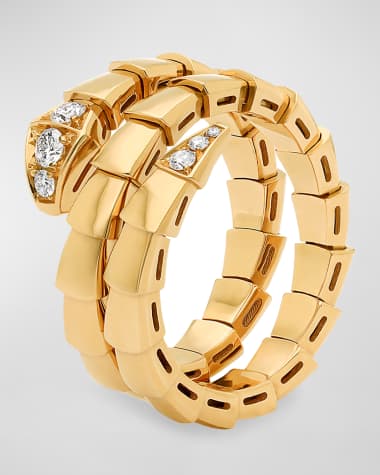 BVLGARI Serpenti Viper 2-Coil Ring in 18k Yellow Gold and Diamonds, EU 53 / US 6.25