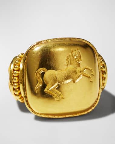 Elizabeth Locke 19k Yellow Gold 19x19 Gold Rearing Horse Ring Size 6.5