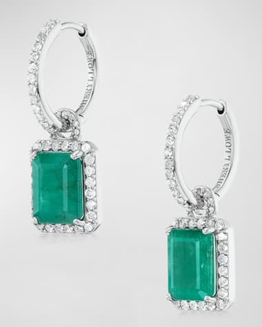 Sheryl Lowe Emerald Drop On Diamond Huggie Earrings