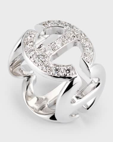 Hoorsenbuhs 18K White Gold Square Link Ring with Diamonds, Size 7
