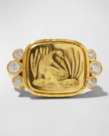 Elizabeth Locke 19k Gold Swan Signet Ring, Size 6.5