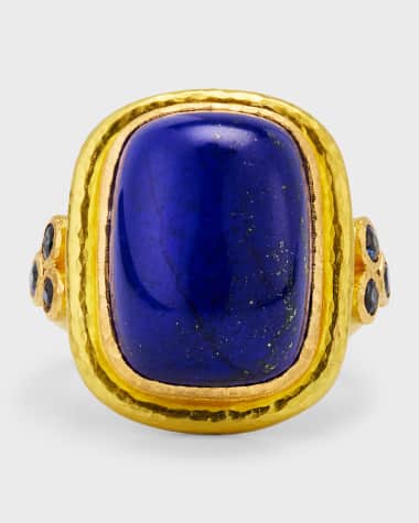 Elizabeth Locke 19K Lapis Cushion Ring with Blue Sapphires