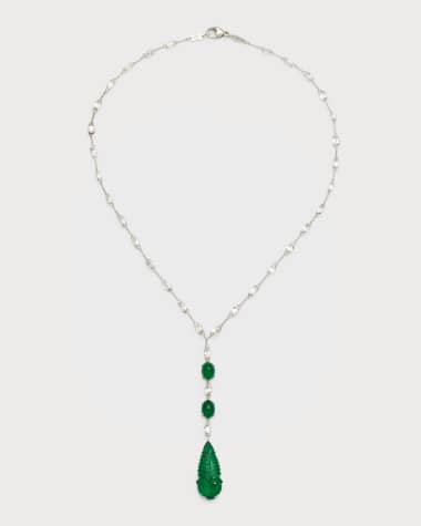 Bayco Platinum Carved Emerald and Briolette Diamond Necklace