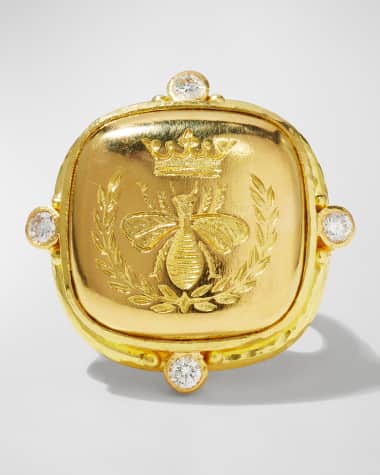 Elizabeth Locke Queen Bee 19k Cushion Ring w/ Diamonds, Size. 6.75