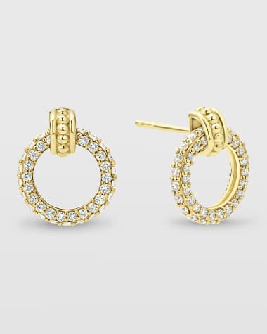 LAGOS 18K Caviar Gold Diamond 10mm Circle Drop Earrings