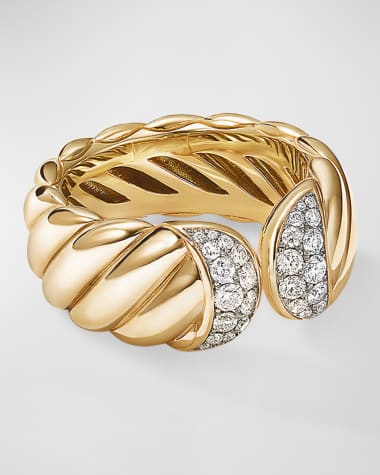 David Yurman Sculpted Cable Ring with Diamonds in 18K Gold, 10mm
