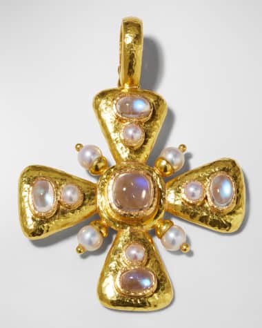 Elizabeth Locke 19K Moonstone and Pearl Maltese Cross Pendant