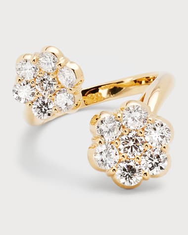 Bayco 18k Yellow Gold Flower Diamond Bypass Ring, Size 6 and 7