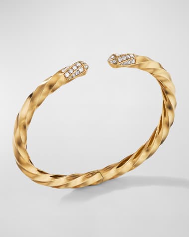 David Yurman Cable Edge Open Bracelet in Recycled 18k Gold with Pave Diamonds