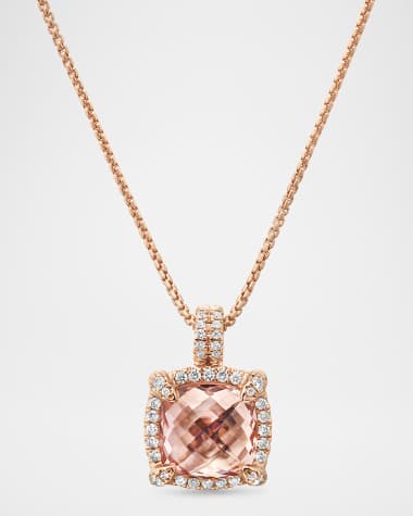 David Yurman Chatelaine Pendant Necklace with Morganite and Diamonds in 18K Rose Gold, 11mm, 16-18"L