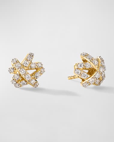 Madison L Diamond Crossover Stud Earrings in 14k Yellow Gold