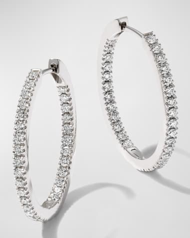 Memoire 18k White Gold Oval Hoop Earrings, 0.75tcw
