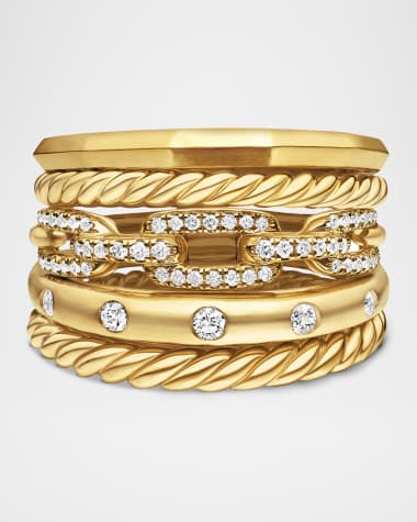 David Yurman Stax 18k Gold Wide Ring with Diamonds
