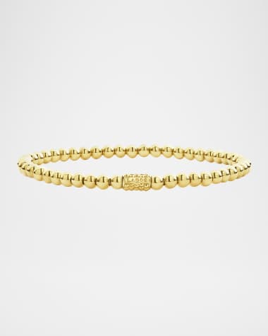 LAGOS 18K Yellow Gold Caviar Pave Ball 4mm Stretch Bracelet