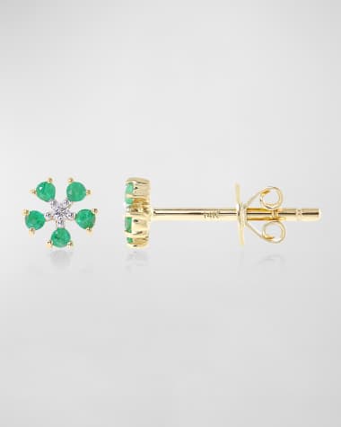 Stevie Wren Emerald and Diamond Daisy Stud Earring, Single