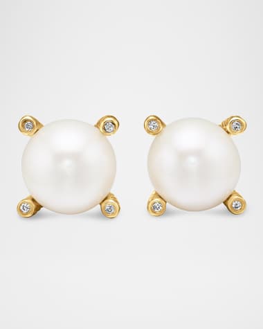 David Yurman Pearl Stud Earrings with Diamonds in 18K Gold, 14mm
