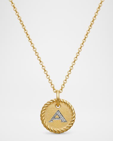 David Yurman Cable Collectibles Initial Pendant Necklace with Diamonds in 18K Gold, 10mm, 16-18"L