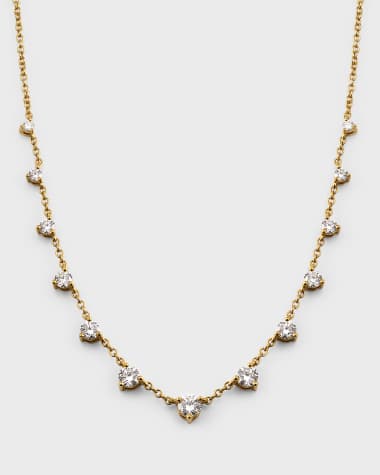 Memoire 18K Yellow Gold 13 Round Diamond Three Prong Necklace, 18"L, 0.82tcw