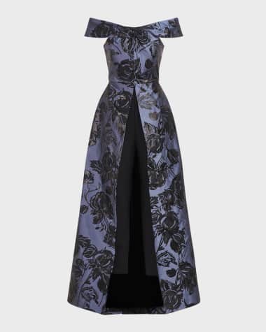 Kay Unger New York Kiana Off-Shoulder Jacquard Walk-Thru Jumpsuit