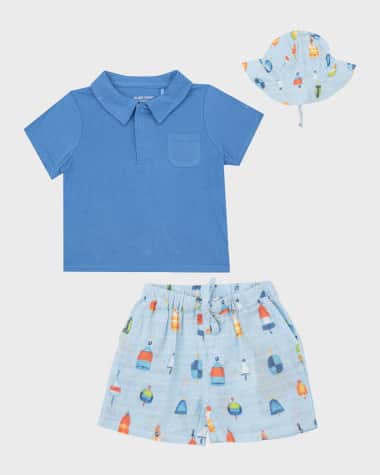 Angel Dear Boy's Buoys Cotton Muslin Polo Shirt, Shorts and Sunhat Set, Size 6M-24M