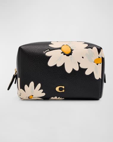Coach Floral-Print Leather Cosmetic Pouch Bag