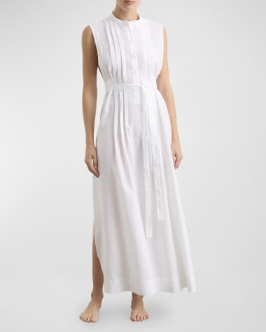 BONDI BORN Lucca Sleeveless Organic Linen Tie-Belt Maxi Dress