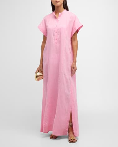 BONDI BORN Leiden Linen Short-Sleeve Maxi Coverup Dress