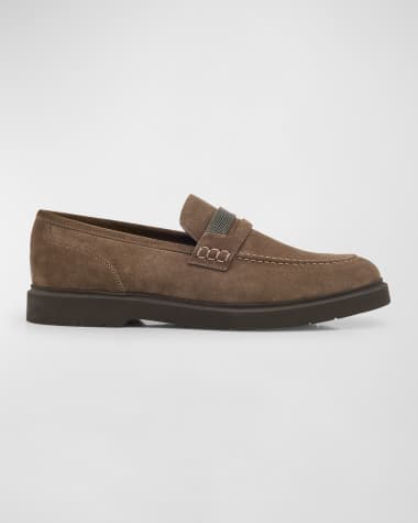 Brunello Cucinelli Suede Monili Penny Loafers