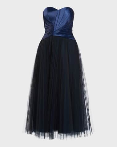 Zac Posen Strapless Pleated Tulle Midi Dress