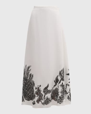 DOROTHEE SCHUMACHER Exquisite Luxury Embroidered Linen Maxi Skirt