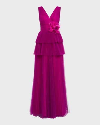 Zac Posen Tiered Pleated Tulle Gown