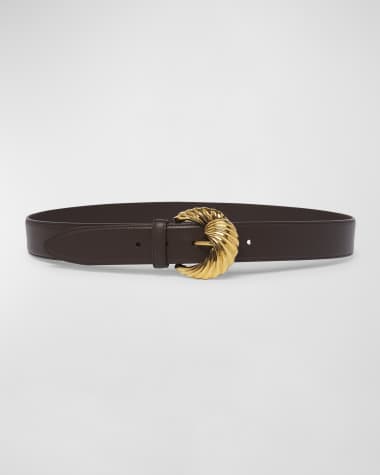 Etro Textured Buckle Brass & Leather Belt