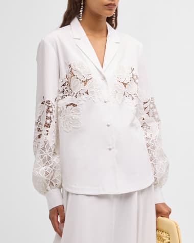Lela Rose Lace-Inset Button-Down Shirt